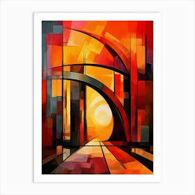 Bridge of Dreams III, Abstract Colorful Painting in Red, Yellow and Black Cubism Picasso Style Art Print