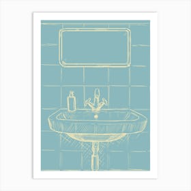 Bathroom Sink Illustration Teal Art Print
