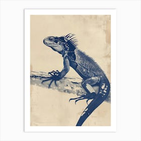 Navy Blue Fiji Crested Iguana Block Print 3 Art Print