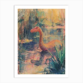 Dinosaur In The Water Vintage Illustration 1 Art Print