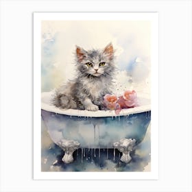 Selkirk Cat In Bathtub Botanical Bathroom 3 Art Print
