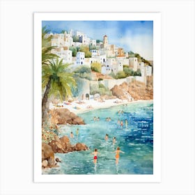 Swimming In Naxos Greece 4 Watercolour Art Print