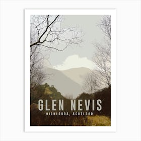 Glen Nevis From Stell Falls Footpath | Vintage Scotland Travel Poster Art Print