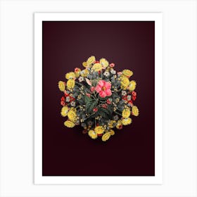 Vintage Knob Jointed Dipladenia Floral Wreath on Wine Red n.1811 Art Print
