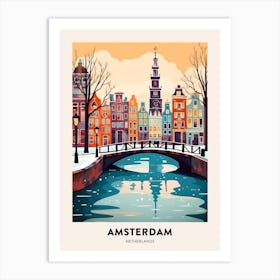 Vintage Winter Travel Poster Amsterdam Netherlands 4 Art Print