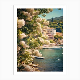 Portofino Dreamy Coast View With Flowers Summer Vintage Photography Art Print