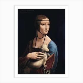 Lady with Ermine by Leonardo Da Vinci (1489-1491) | vintage art print | famous art print | Italian Renaissance | figurative art | Cecilia Gallerani | vintage master | female portrait Art Print
