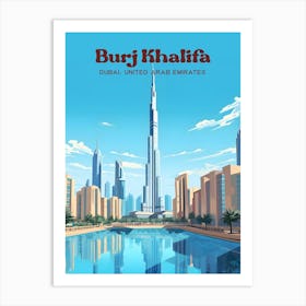 Burj Khalifa Dubai Vacation Modern Travel Illustration Art Print