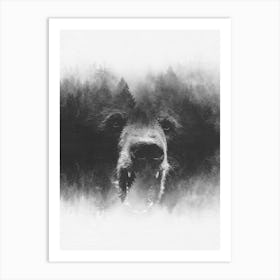 Bear Forest Abstract Black and White Art Print