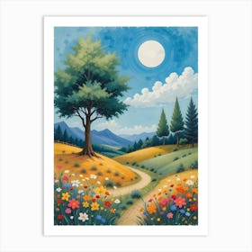 Landscape With Trees And Flowers 1 Art Print