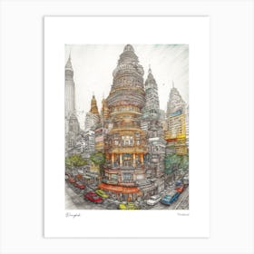 Bangkok Thailand Drawing Pencil Style 2 Travel Poster Art Print