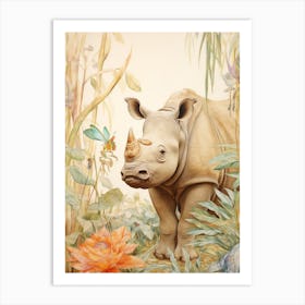 Rhino In The Leaves Vintage Illustration 2 Art Print