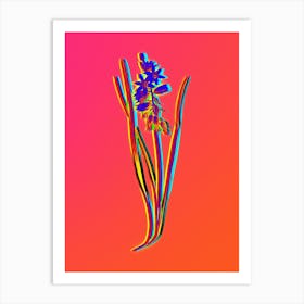 Neon Drooping Star of Bethlehem Botanical in Hot Pink and Electric Blue n.0337 Art Print