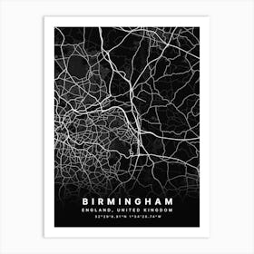 Birmingham England Black Map Art Print