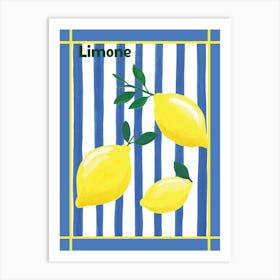 Lemons On Blue Stripes Art Print