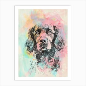 Colourful American Water Spaniel Dog Line Illustration 2 Art Print