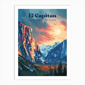 El Capitan Yosemite National Park Mountain View Art Illustration Art Print