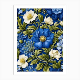 Blue Flowers On A Blue Background Art Print