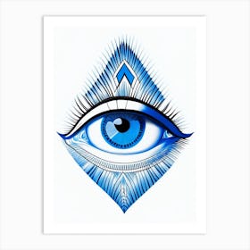 Celestial Eye, Symbol, Third Eye Blue & White 3 Art Print