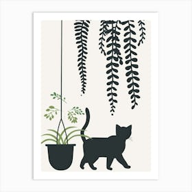 Cat And Plant Art Print