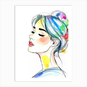 Girl With Colorful Hair 4 Art Print