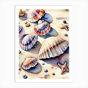 Seashells on the beach, watercolor painting 17 Art Print