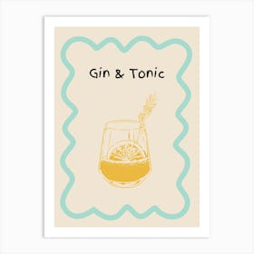 Gin & Tonic Doodle Poster Teal & Ornage Art Print