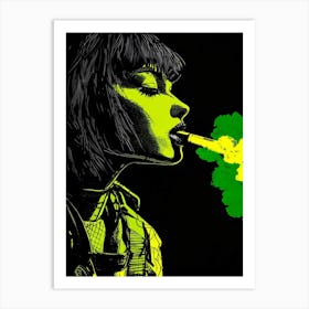 Girl Smokes A Cigarette Green Black Art Print