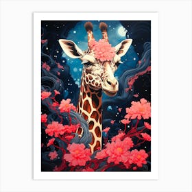 Giraffe With Flowers 3 Art Print