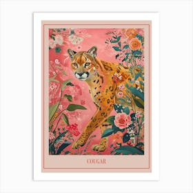 Floral Animal Painting Cougar 4 Poster Art Print