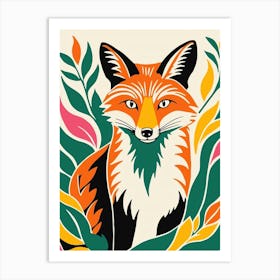 Fox with flowers Art Print