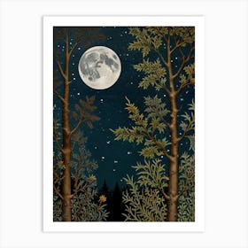 Moonlight In The Woods Style William Morris 1 Art Print