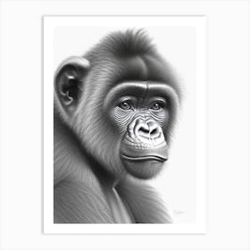 Baby Gorilla Gorillas Greyscale Sketch 3 Art Print