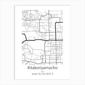 Kitakoriyamacho,Japan Minimalist Map Art Print