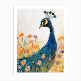 Peacock In The Meadow Sketch 1 Art Print