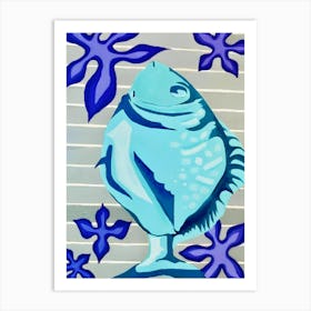 Blue Fish and purple flowers canvas  Art Print