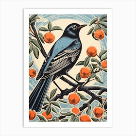 Vintage Bird Linocut Mockingbird 2 Art Print