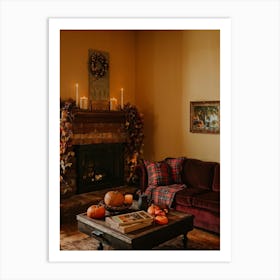 Autumn Themed Cozy Living Room Warm Golden Light Bathing The Room Soft Textures Of Plush Pillows N (1) Art Print