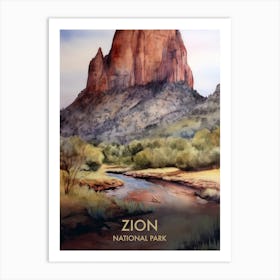 Zion National Park Watercolour Vintage Travel Poster 1 Art Print