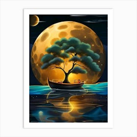 Full Moon With Tree Art Print