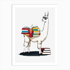 Llama With Books Art Print