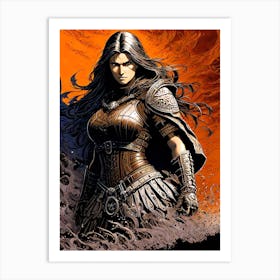 Woman In Armor Art Print