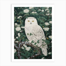 Ohara Koson Inspired Bird Painting Snowy Owl 3 Art Print