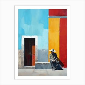 Mexican Man Sitting On A Bench Art Print