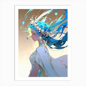 Anime Girl With Blue Hair 1 Art Print