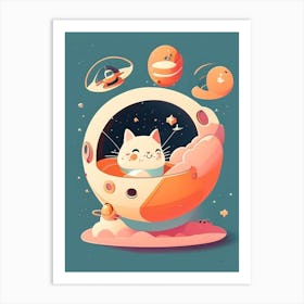 Satellite Orbit Kawaii Kids Space Art Print