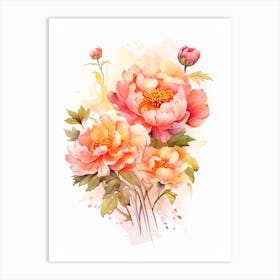 Peony With Sunset In Watercolors (5) Art Print