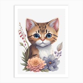 Vintage Kitten With Flowers Art Print