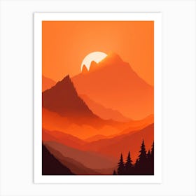 Misty Mountains Vertical Composition In Orange Tone 118 Art Print