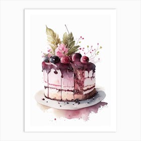 Black Forest Cake Dessert Gouache Flower Art Print